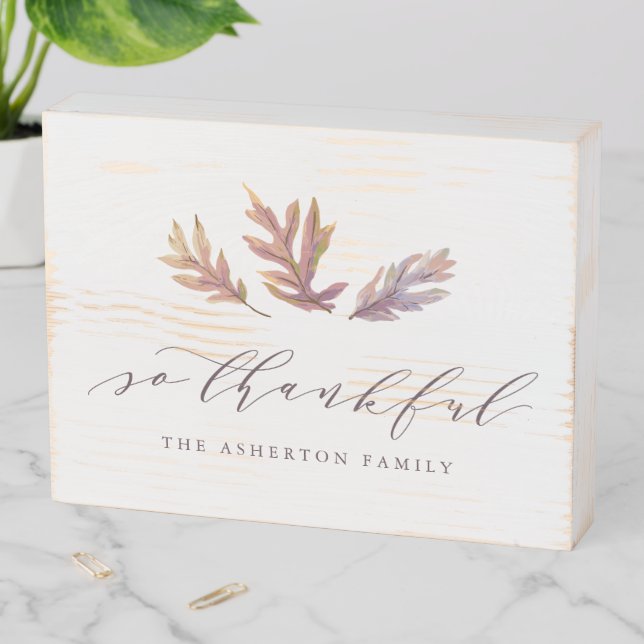 Thankful fall leaves personalized wooden box sign (In Situ Horizontal)