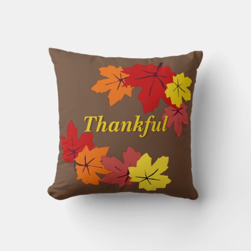 Thankful Fall Maple leaves Throw Pillow