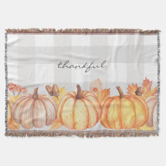 Thankful fall pumpkin decor, editable wording throw blanket