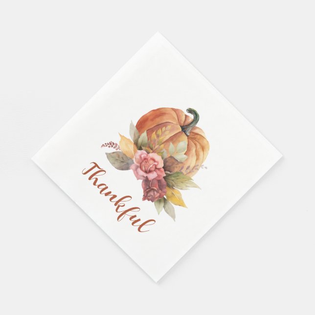 Thankful Fall Pumpkin Thanksgiving Paper Napkins (Corner)