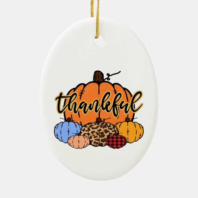 Thankful Fall Pumpkins Design Ceramic Ornament (Back)