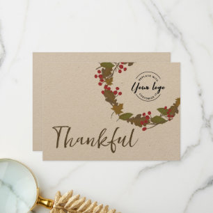 Thankful Fall Wreath business Logo Rustic Autumn Thank You Card