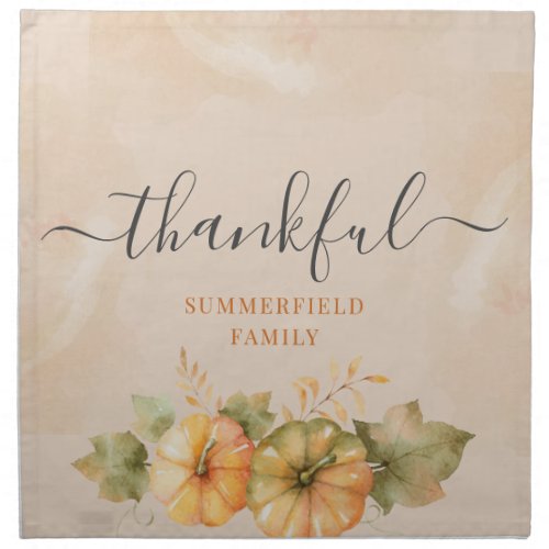 Thankful Family Fall Pumpkin Thanksgiving Cloth Napkin