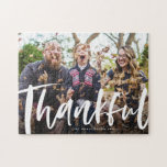 Thankful family photo custom jigsaw puzzle<br><div class="desc">Put your family photo on a puzzle along with a bold modern script "thankful." Makes a great activity for the family but also a great gift for grandparents or parents or anyone else you're thankful for.</div>
