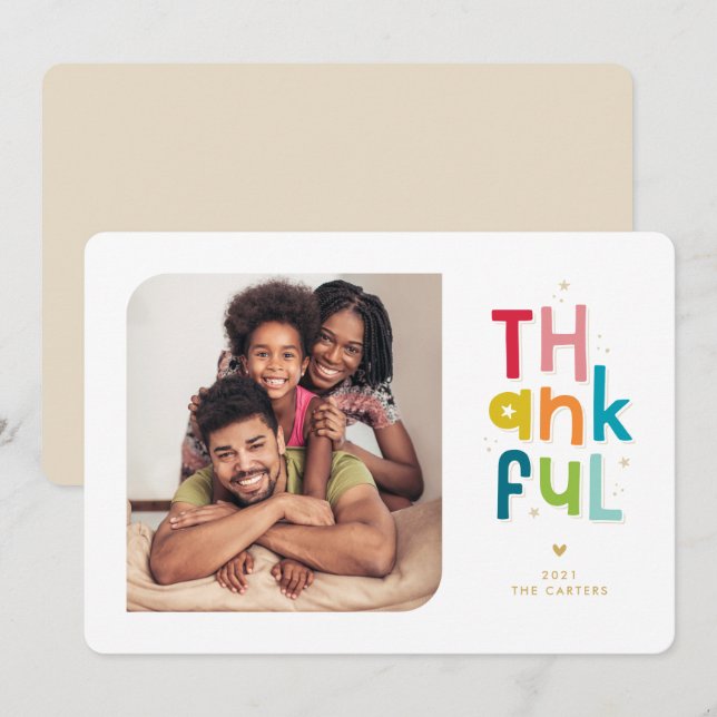 THANKFUL FAMILY PHOTO modern bright colorful  Announcement (Front/Back)