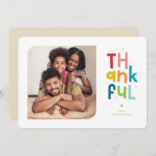 THANKFUL FAMILY PHOTO modern bright colorful Announcement