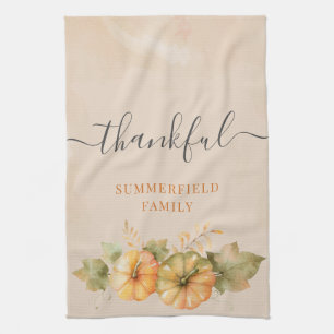 Thankful Family Pumpkin Thanksgiving Dinner Fall Kitchen Towel