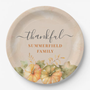 Thankful Family Pumpkin Thanksgiving Dinner Paper Plates