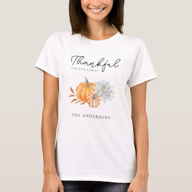 Thankful Family Thanksgiving Custom Name Fall Tee (Front)