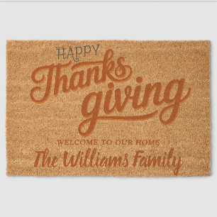 Thankful Family Thanksgiving Photo Collage Party Fiber Doormat