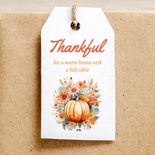 thankful floral pumpkin thanksgiving gift tags