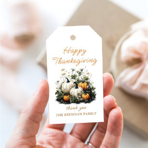 Thankful Floral Pumpkin Thanksgiving Gift Tags