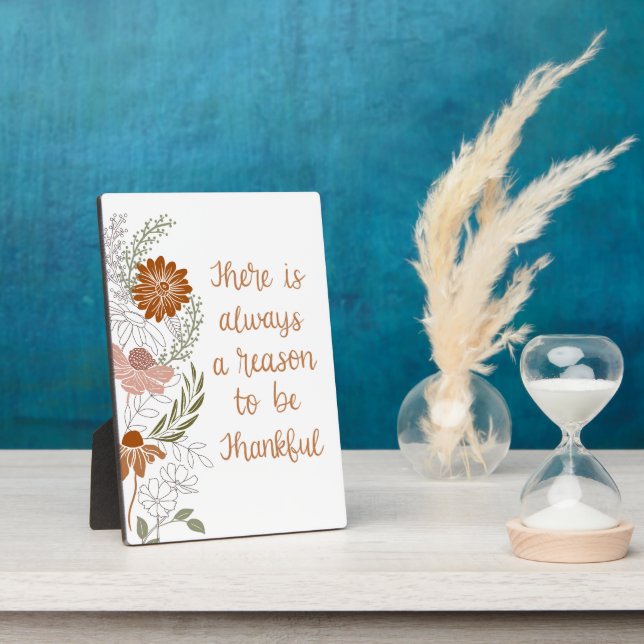 Thankful Flowers and Leaves Plaque (Side)