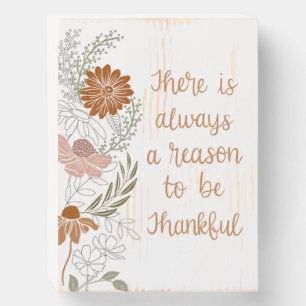 Thankful Flowers and Leaves Wooden Box Sign