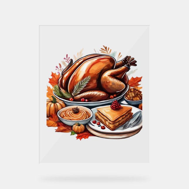 Thankful & Fly Turkey – Colorful Urban Cartoon Ove Acrylic Sign (Front)