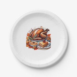 Thankful & Fly Turkey – Colorful Urban Cartoon Ove Paper Plates