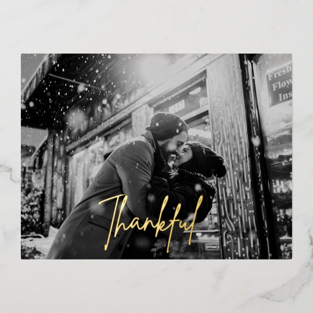 Thankful Foil Picture Holiday Post Card (Front)