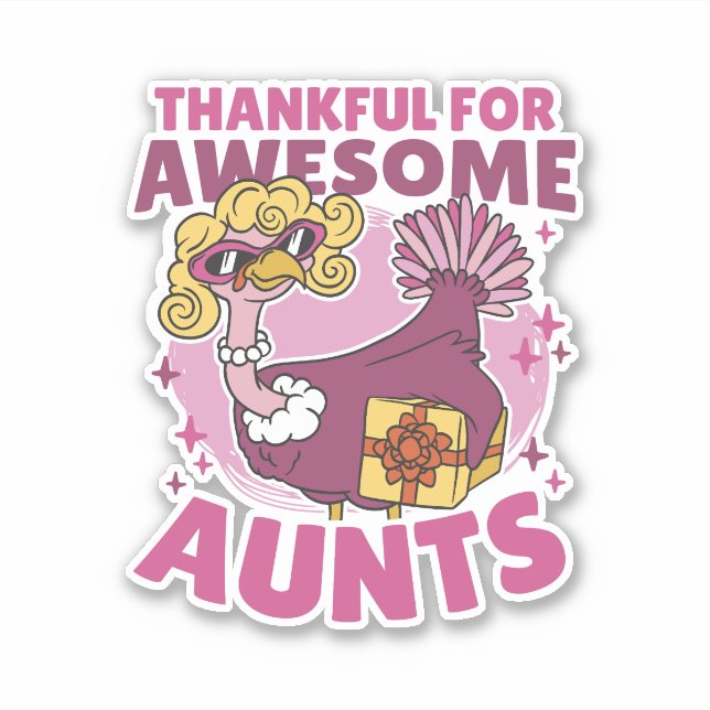 THANKFUL FOR AWESOME AUNTS BLONDE TURKEY THANKSGIV STICKER (Front)