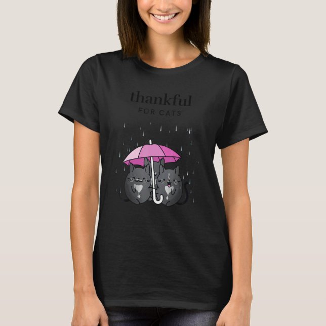 Thankful for Cats Women's Thanksgiving Tuxedo Cat  T-Shirt (Front)