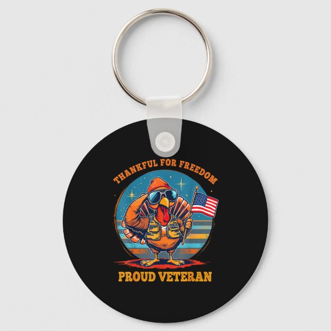 Thankful For Dom – Proud American Veteran Thanksgi Keychain (Front)