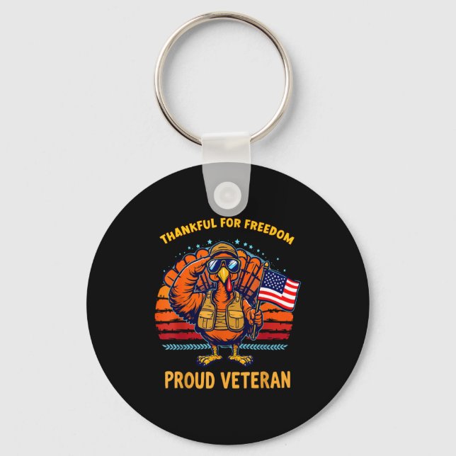 Thankful For Dom Proud Veteran Patriotic Thanksgiv Keychain (Front)