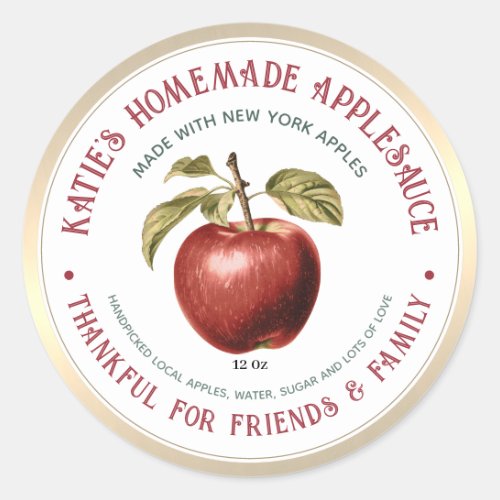 Thankful for Friends  Family Homemade Applesauce Classic Round Sticker