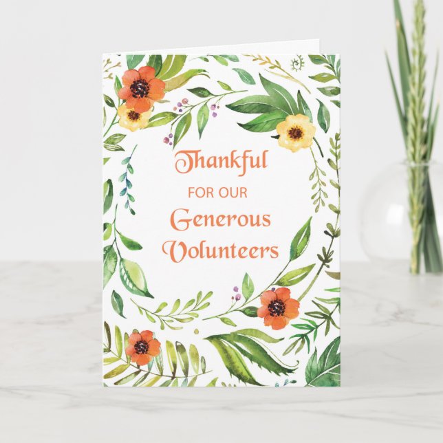 Thankful for Generous Volunteers Thanksgiving Card (Front)