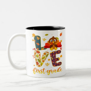 Thankful For My 1st Grade Turkeys Thanksgiving Tea Two-Tone Coffee Mug