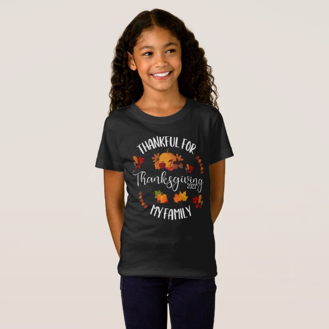 Thankful For My Family Matching Thanksgiving T-Shirt (Front Full)