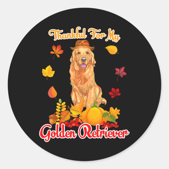 Thankful For My Golden Retriever Thanksgiving Pump Classic Round Sticker (Front)