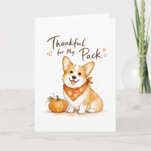 Thankful For My Pack Watercolor Corgi Card