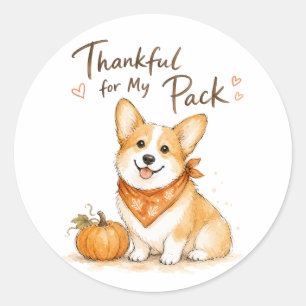 Thankful For My Pack Watercolor Corgi Classic Round Sticker