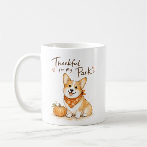 Thankful For My Pack Watercolor Corgi Coffee Mug