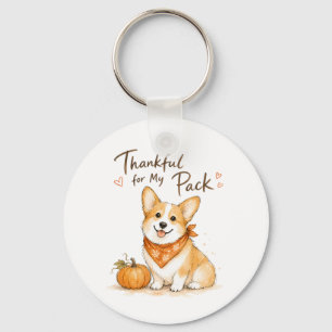 Thankful For My Pack Watercolor Corgi Keychain