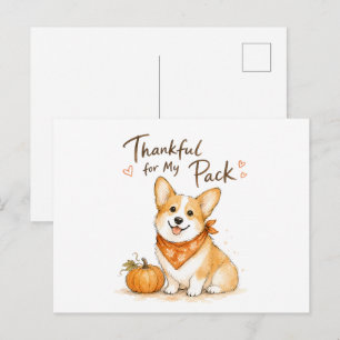 Thankful For My Pack Watercolor Corgi Postcard