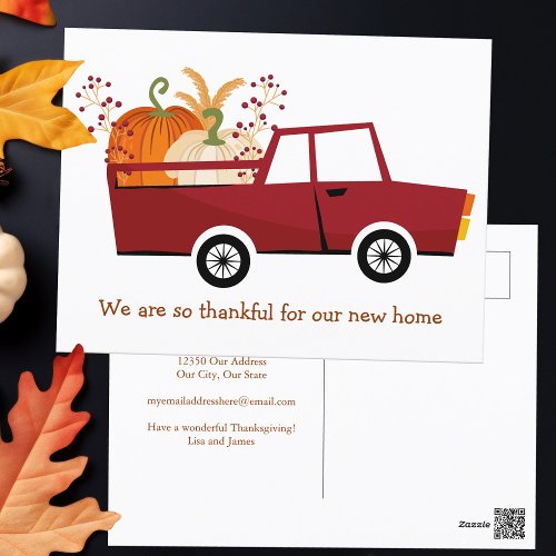 Thankful for Our New Home Address Thanksgiving Postcard