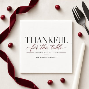 Thankful for This Table Personalized Burgundy Napkins