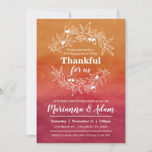 Thankful For Us Fall Wedding Engagement Party Invitation