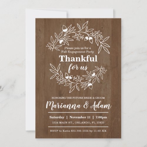 Thankful For Us Fall Wedding Engagement Wood Invitation