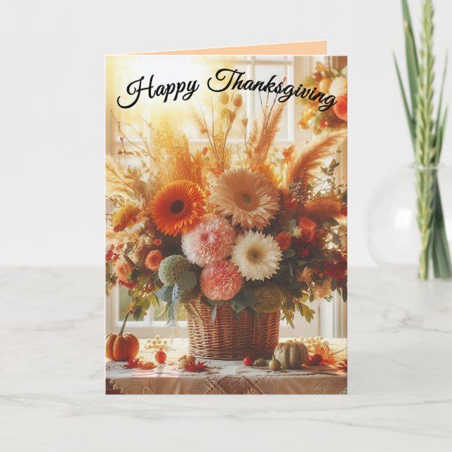 Thankful For You Autum Flowers Thanksgiving Card (Front)