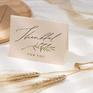 Thankful for You Calligraphy & Leaves Thanksgiving Card