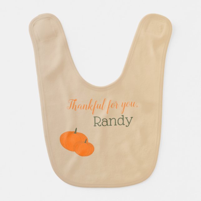 "Thankful for you" Custom Name Thanksgiving Baby Bib (Front)