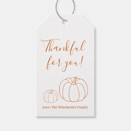 Thankful for you cute pumpkin custom Thanksgiving Gift Tags