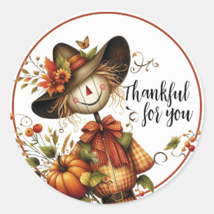 Thankful for you, Cute Scarecrow Classic Round Sticker