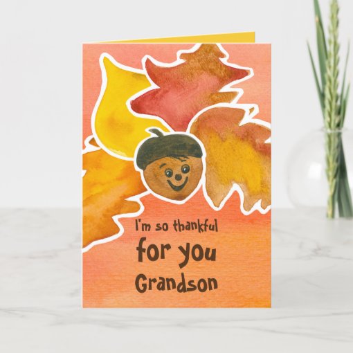 Thankful For You Grandson Happy Thanksgiving Holiday Card | Zazzle