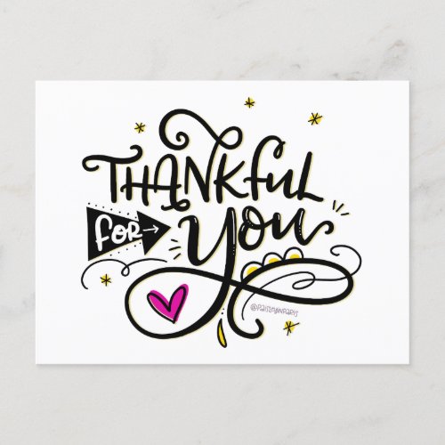 Thankful for you hand lettered postcard