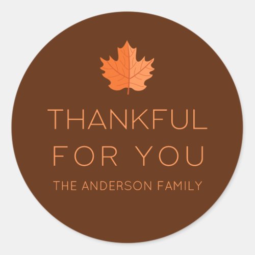 Thankful For You  Modern Minimalist Thanksgiving Classic Round Sticker