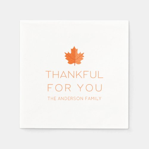 Thankful For You  Modern Minimalist Thanksgiving Napkins