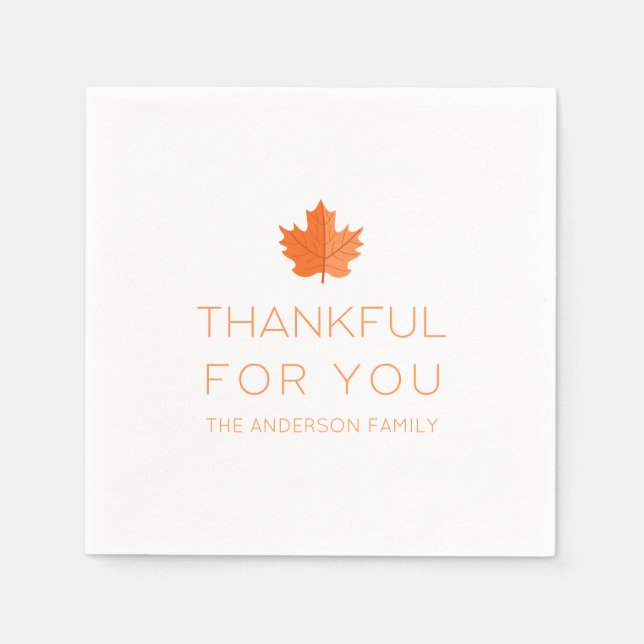 Thankful For You | Modern Minimalist Thanksgiving Napkins (Front)