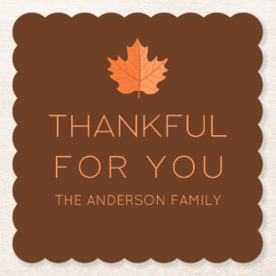 Thankful For You Modern Minimalist Thanksgiving Paper Coaster
